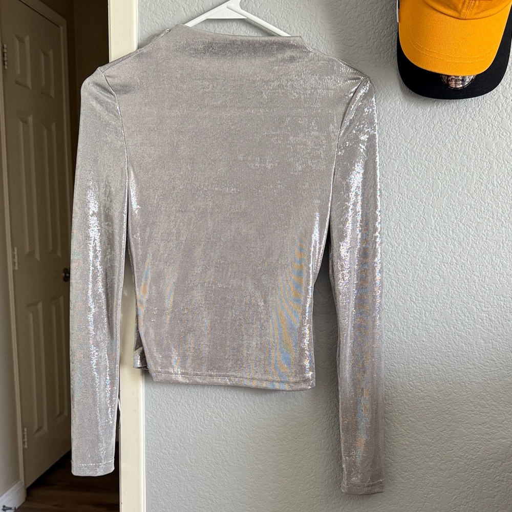 Shimmering Silver Long Sleeve Women's Top
